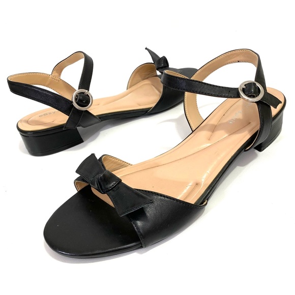 Easy Spirit Flat Ankle Strap Black Sandals 9.5 M Open Toe Bow Round Toe - Picture 4 of 12